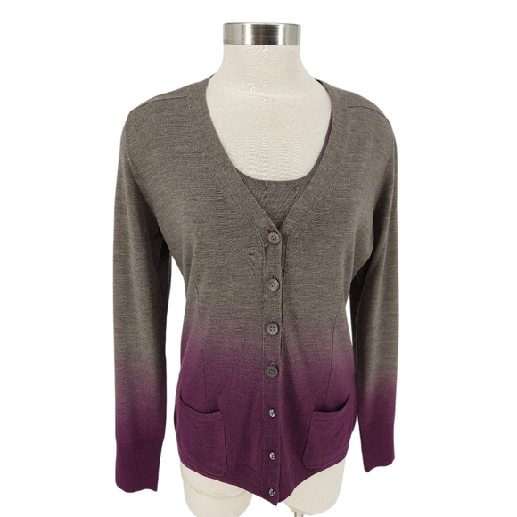 ESCADA Sport Set Sweater Cardigan Tank Wool Purple Dip Dye Long Sleeve Medium - Picture 1 of 13
